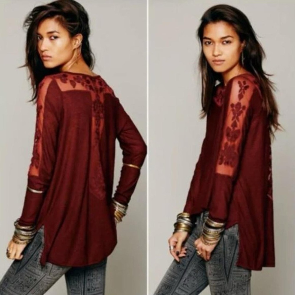 Free People Romantics Long Sleeve Lace Embroidered neckline, back & arms Size XS